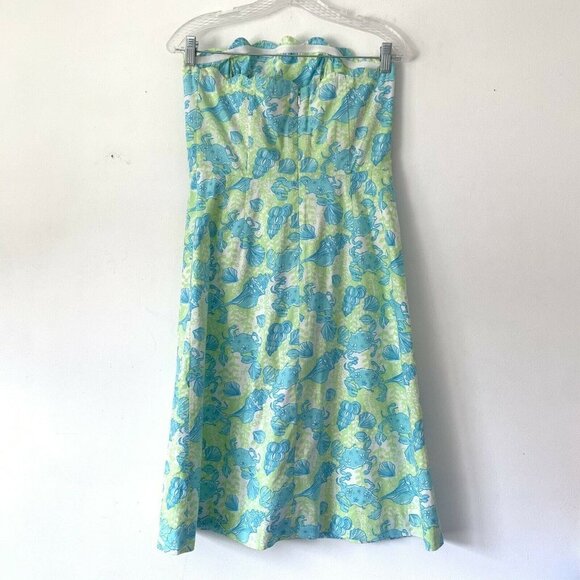 Lilly Pulitzer Size 6 Strapless Crab Seashell Print Scalloped Sheath Midi Dress - Picture 6 of 8